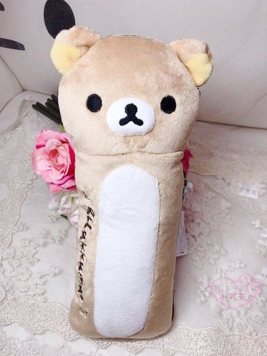 ♥小花花日本精品♥ Rilakkuma 拉拉熊 懶懶熊 趴趴熊造型雙拉鍊 鉛筆盒 筆帶 化妝包 收納包42226109