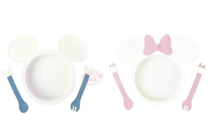 ♥小花花日本精品♥《Disney》迪士尼米奇MICKEY米妮MINNIE造型兒童三件式餐具組(2款)-預3