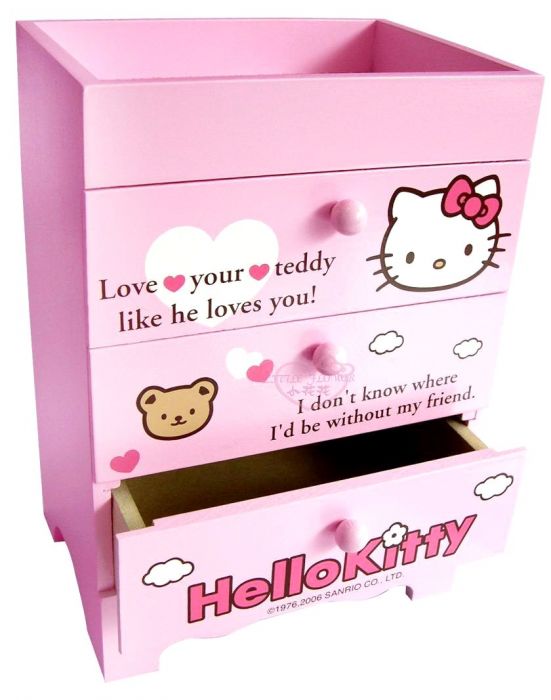 小花花日本精品♥ Hello Kitty 凱蒂貓粉色點心圖案 飾品盒 三層抽屜櫃 桌上三層收納盒-預3