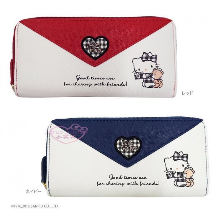 ♥小花花日本精品♥Hello Kitty信封式.黑白格紋.小熊 皮質防潑水 多夾層 拉鍊皮夾 皮包長夾42226802