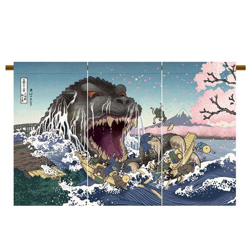 買動漫 浮世繪哥吉拉富嶽三十六景櫻之宴櫻花門簾掛布掛簾暖簾非基多拉黑多拉摩斯拉販售為全新長寬55